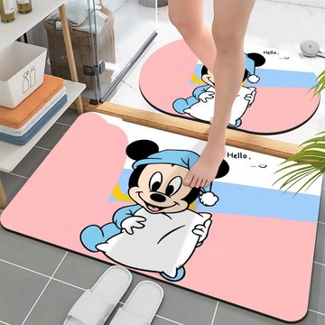 地墊🎀 硅藻泥家居ins卡通米奇衛生間地墊現代浴室方形吸水防滑墊