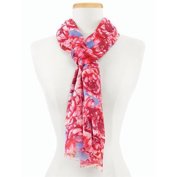 59美金 春夏新款紅色復古植物花卉圍巾女士時尚絲巾 披肩圍巾
