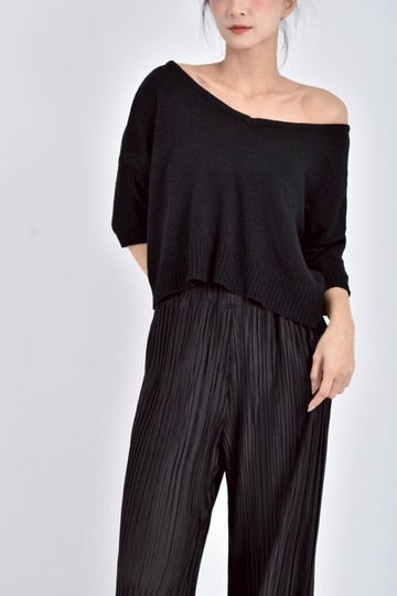 (L) the ladywore棉質V領黑色短袖上衣