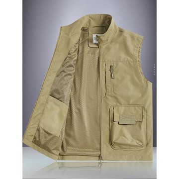 機能風工裝外套春秋季寬松大碼無袖坎肩背心戶外多口袋馬甲男上衣