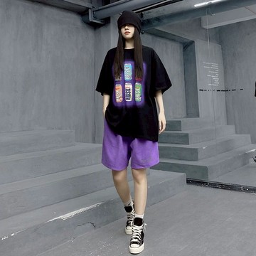 短袖套裝T恤女運動褲子短褲時尚黑色嘻哈兩件套夏季【聚寶屋】