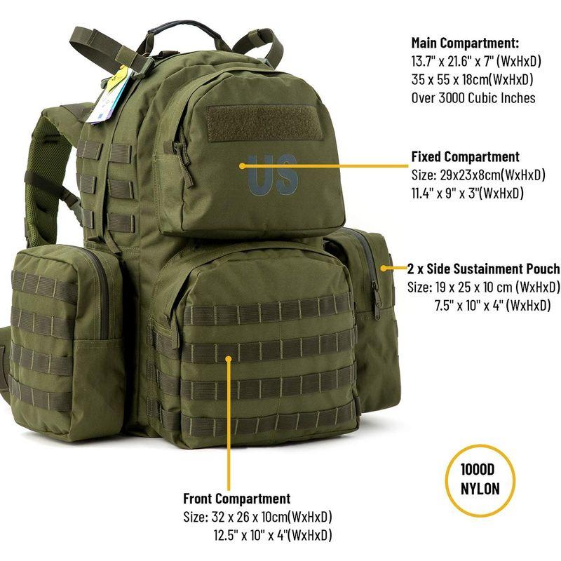 ミリタリー Molle II ミディアムリュックサック 2Xサステメントポーチ付き アーミータクティカルバックパック YKKジッパーとUTX