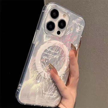 涂鴉落雪煙花適用三星s23ultra手機殼硅膠羽紗磁吸s24+簡約大氣s20fe清新治愈a55a15a54趣味a04a35a14a05防摔