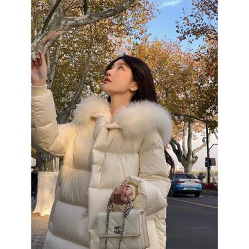 大毛領羽絨服女長款2024冬季新款爆款90白鵝絨狐貍毛皮草寬松過膝