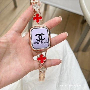 適用蘋果iwatchS10手表帶滴膠金屬小清新Apple watch987se463四葉