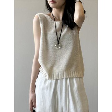 萊賽爾天絲亞麻針織背心女夏外穿2025新款設計感吊帶坎肩無袖上衣