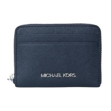 MICHAEL KORS 銀字防刮素面拉鍊卡夾/零錢包(海軍藍)