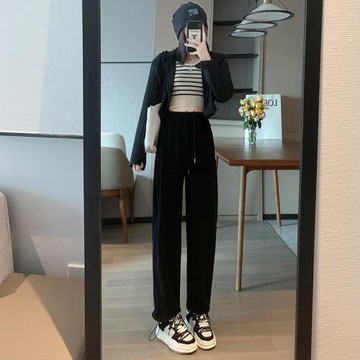 2025新款大碼胖妹妹mm運動褲女秋季休閑闊腿寬松顯瘦百搭束腳衛褲