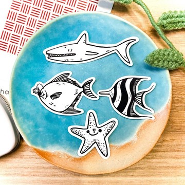 黑白線條貼紙-海洋系列