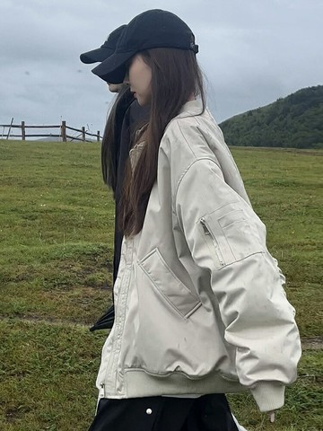 美式棒球服夾棉外套女2024新款冬季大碼爆款短款夾克秋冬加厚棉服【淘夢屋】