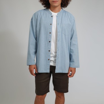 棉質襯衫, 長袖男襯衫, Jackie, 淺藍色絎縫