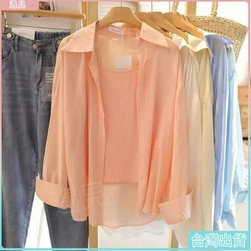 台灣熱銷🍓超仙雪紡防晒衣女夏新款長袖白襯衫外套中長款薄款小外套上衣女韓風女裝設計感女裝專櫃女裝襯衫上
