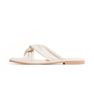 KOKKO扭結柔軟手感綿羊皮美型平底拖鞋白色