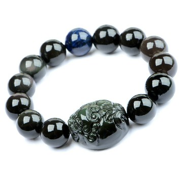 開光天然黑曜石貔貅手鏈 黑曜石有求必應貔貅手串 黑曜石皮丘手鏈