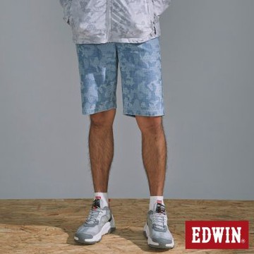 EDWIN 男裝 加大碼 JERSEYS 東京紅雷射迷彩合身迦績短褲-石洗藍