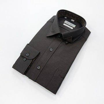 Pierre Cardin 男襯衫 進口素材混紡棉保暖休閒素面長袖襯衫_深灰色(51809-89)
