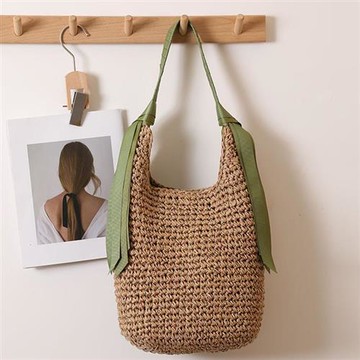 【米蘭精品】現貨+預購 女草編包手提包渡假單肩側背包大容量藤編織包包-飄帶勾針4色74ly20