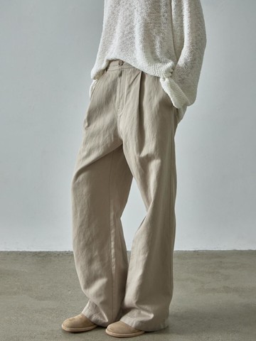 Linen Double Pocket Pants [Green Beige]