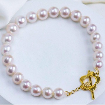 天然淡水珍珠 手鏈 珍珠手飾 近正圓珍珠 強光珍珠 手串 手鐲 送女友推薦 高端 精緻手飾