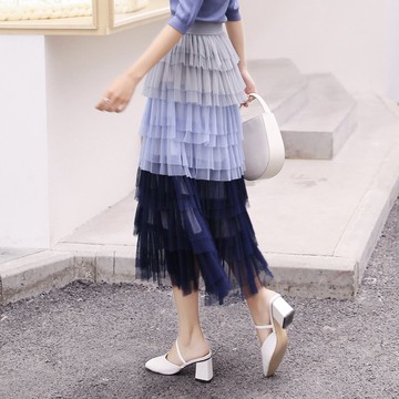 FINDSENSE H1 2018 夏季 新款 氣質 超火的 冰絲上衣 漸變色 蛋糕裙 半身裙 休閒潮流 女裙子