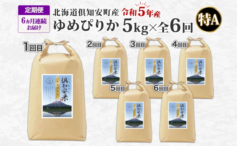 北海道 定期便 6ヵ月連続6回 令和5年産 倶知安町産 ゆめぴりか 精米 5kg 米 特A お米 道産米 ブランド米 契約農家 ごはん ご飯 しっとり もちもち ショクレン 送料無料