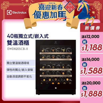 Electrolux 伊萊克斯 獨立式/嵌入式 40瓶雙溫酒櫃 EWD820SCB-X TW