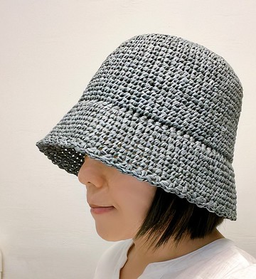 水洗丹寧染拉菲草手鉤編織帽 漁夫帽