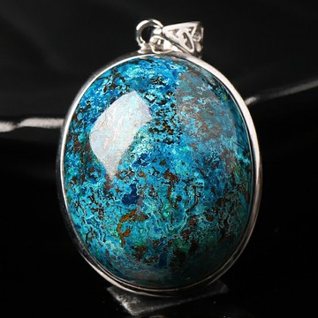 收藏級-異象唯美鳳凰石925銀包邊吊墜女男款 硅孔雀石項墜 送證書