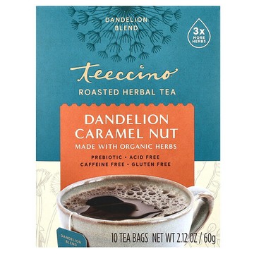Teeccino, 焙烤草本茶，蒲公英焦糖堅果味，無咖啡萃取，10 茶包，2.12 盎司（60 克）