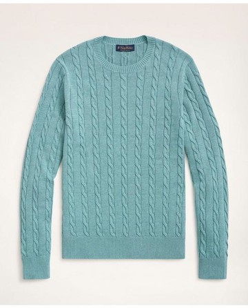 Brooks Brothers Men's Big & Tall Supima Cotton Cable Crewneck Sweater | Turquoise | Size 2X Tall