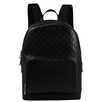 GUCCI 779838 GG LOGO壓花皮革休閒雙肩大後背包.黑