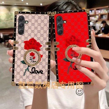 新款復古玫瑰花適用于三星A54方形電鍍帶指環扣手機外殼A54全包四角加厚防摔A54保護套