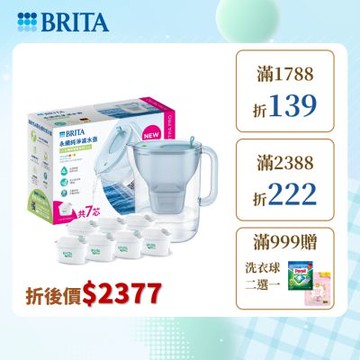 【BRITA官方】[共7芯] Style永續純淨濾水壺 冰川藍3.6L+MAXTRA PRO濾芯 全效型x7