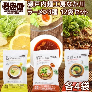 広島流 汁なし担々麺 辛辛つけ麺 瀬戸内れもん 塩ラーメン ３品 １２袋セット 送料無料 ご当地ラーメン 半生中華麺 瀬戸内麺工房 なか川