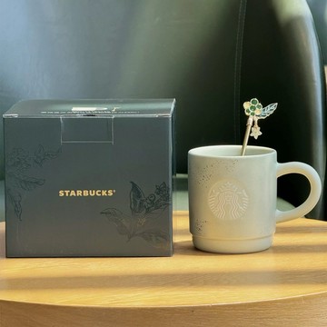 星巴克杯子2026墨綠鎏光簡約輕奢清新桌面咖啡陶瓷馬克杯帶攪拌勺