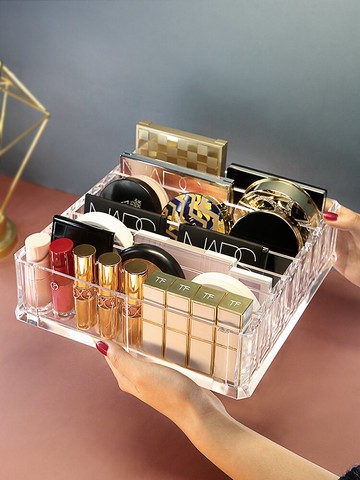 化妝品收納盒口紅眼影盤收納盒桌面置物架抽屜分隔彩妝格盒子格子