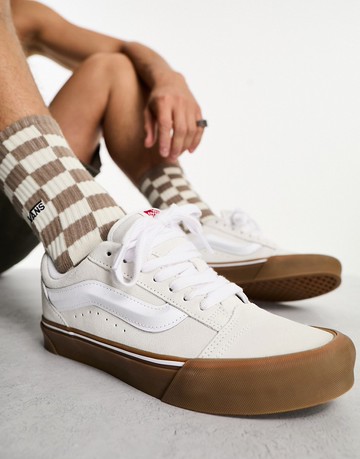 Vans Knu Skool chunky trainers in white and gum