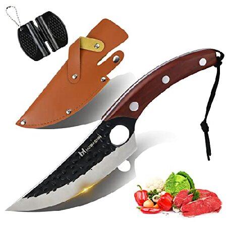 Howashin 6'' Viking Knife Hand Forged Boning Knife Camping Chef Knife Ergonomic Handle With Sharpener and Christmas Gift Box