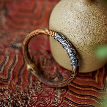 祥雲藥藤手鐲 未時天然野生木鐲子925純銀雕花古樸男女民族情侶款