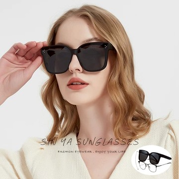 【新品】時尚韓版ins大框偏光墨鏡/套鏡 男女適用 Polarized墨鏡 輕量無感太陽眼鏡 抗UV400 防眩光 (韓版黑)