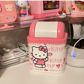 Chic🔥Kitty垃圾桶 HelloKitty卡通桌面垃圾桶迷你辦公室客廳家用有蓋方形垃圾收納桶