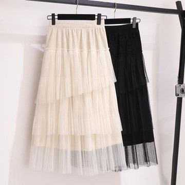 大碼女裝寬松顯瘦不規則半身裙2026春季新款胖MM中長款網紗蛋糕裙