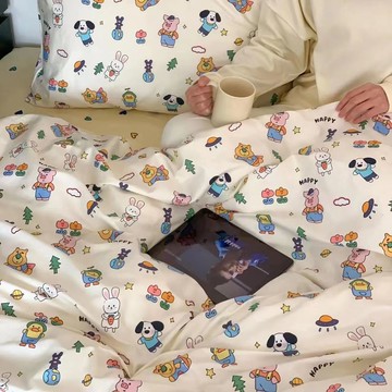 優樂悅~ins春夏童趣卡通水洗棉可愛床上四件套兒童1.8被套床單學生三件套