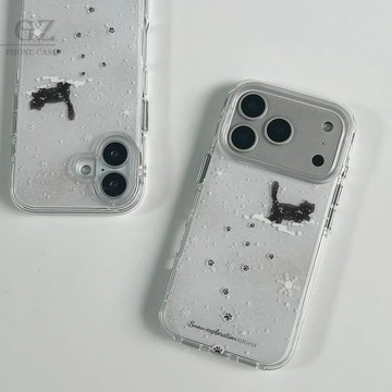 韓系雪地里的黑貓防摔殼 適用iPhone 17 16 15 14 13 Pro Max i15 i16 i17 手機殼