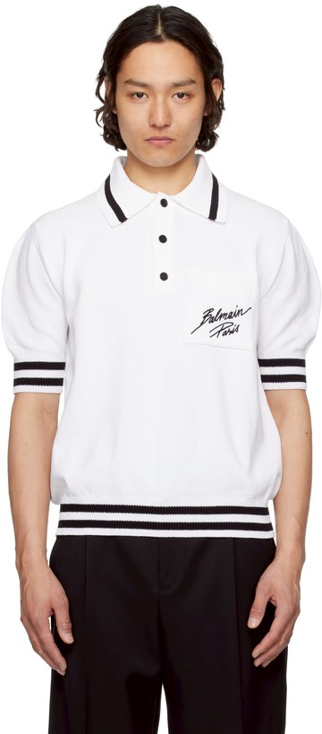 Balmain 白色 Logo Cotton Knit Polo 衫