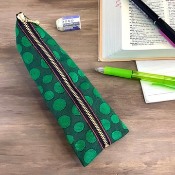 【毬藻之森】畳緣 四方錐型 筆袋 圓點 水玉 毬藻 綠色