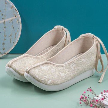 江南朱記【蔓枝】古風提花布登云履漢服鞋子坡跟增高厚底古裝布鞋