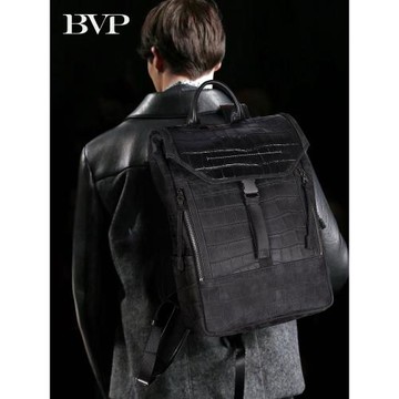 [黑標·12期免息]BVP輕奢侈鱷魚紋真皮雙肩包男奢侈品牌旅行背包