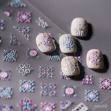 ⏰限時下殺⏰新款波西米亞民族風美甲貼紙3D浮鵰立體彩繪印花小圖案背膠指甲貼美甲貼 QMGM