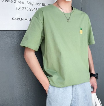 FINDSENSE H1 2018 夏季 新款 日本 清新多色水果繡花 加肥大碼寬鬆 舒適透氣 T恤 短袖 時尚潮男上衣